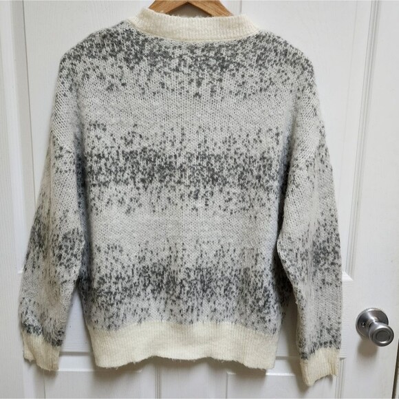 Dazy Sweater Womens S Gray Cream Mohair Blend Fluffy Knit Cardigan Button Boho - Picture 2 of 9